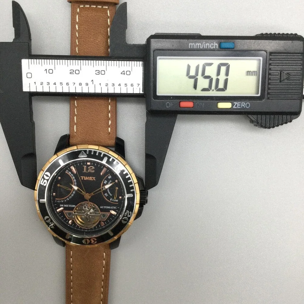 Timex Mens Watch 45mm Power Reserve Fly Leather Automatic 100m Diver Skeleton